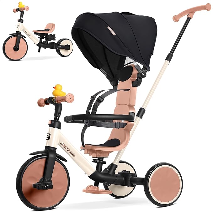 8-in-1 Tricycle for 1.5-5 Years, Tool-Free Switch, Toddler Tricycle with Parent Steering Control Handle for 1.5 to 5 Yrs, Toddler Trike 1.5-3 Years with 5-Point Harness and Large Canopy, White