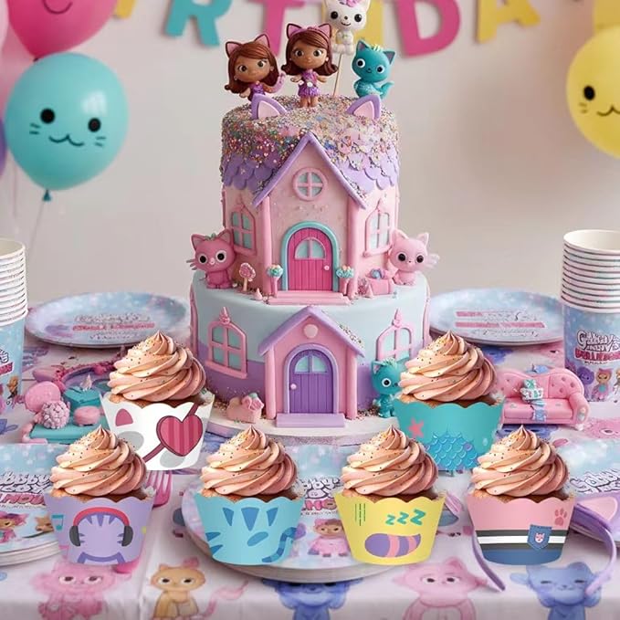 Cat Dollhouse 36pcs Cupcake Wrappers, Cupcake Liners for Cat House Theme Birthday Party Supplies Baby Shower Decorations