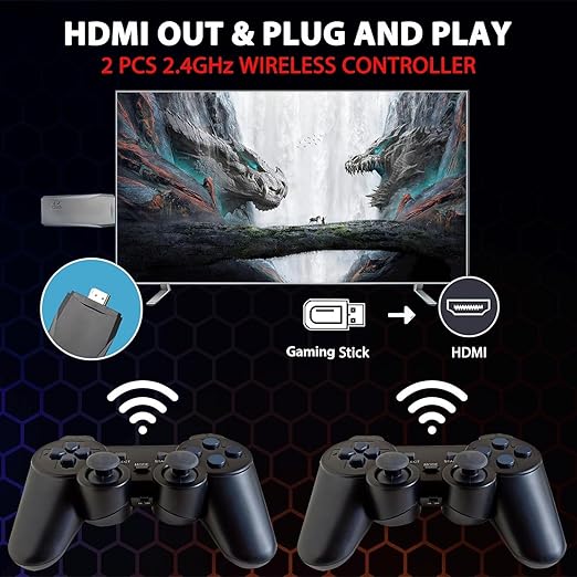 Retro Gaming Console M8 64G Wireless Game Stick,20000+ Games 4K HDMI Output Plug and Play Handheld Game Console with 2.4G Wireless Controller Gamepad for Christmas Birthday Gifts Easter Gifts