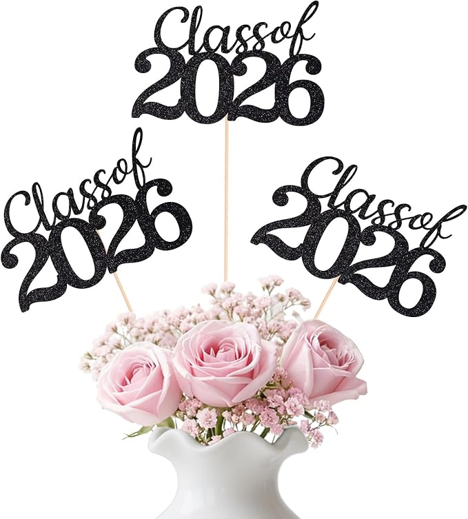Black Class of 2026 Double-sided Graduation Table Centerpieces, 12 Pcs Grad Party Decorations with Sticks, Graduation 2026 Party Supplies for Table Decor