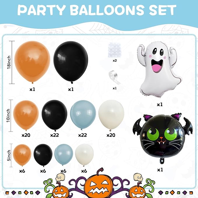 Halloween Balloon Arch Kit,120PCS Halloween Sand White Black Orange Blue Balloon, Ghost Foil Ballons for Halloweenday Party Decorations BOO Party Supply Birthday,Baby Shower