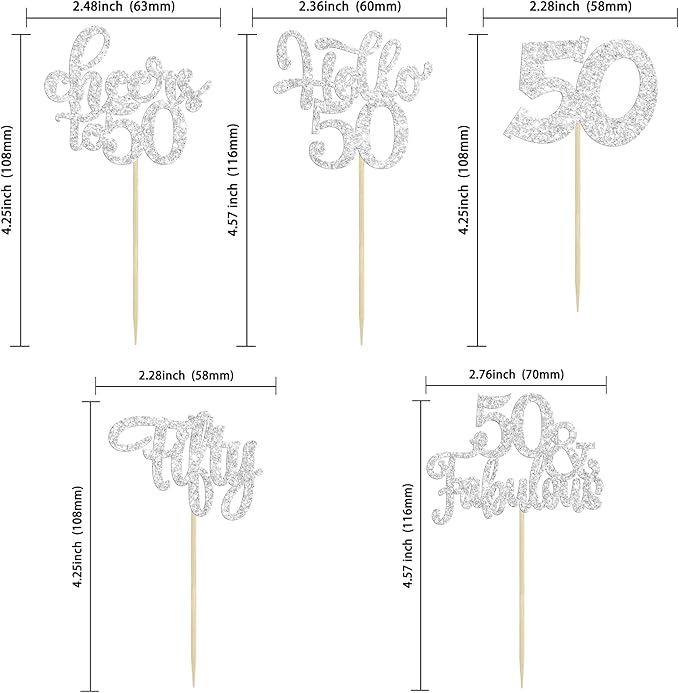 30Pcs Happy 50th Birthday Cupcake Toppers Silver Glitter Fifty Cheers to 50 Years Old Birthday Cupcake Picks for 50th Anniversary Party Cake Decorations Supplies
