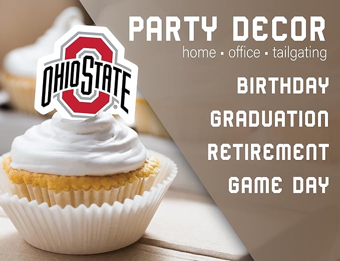 Ohio State University Cupcake Topper Party Supplies for Football, Birthday, Graduation Party Decorations (24 Pieces) (Ohio State Buckeyes)