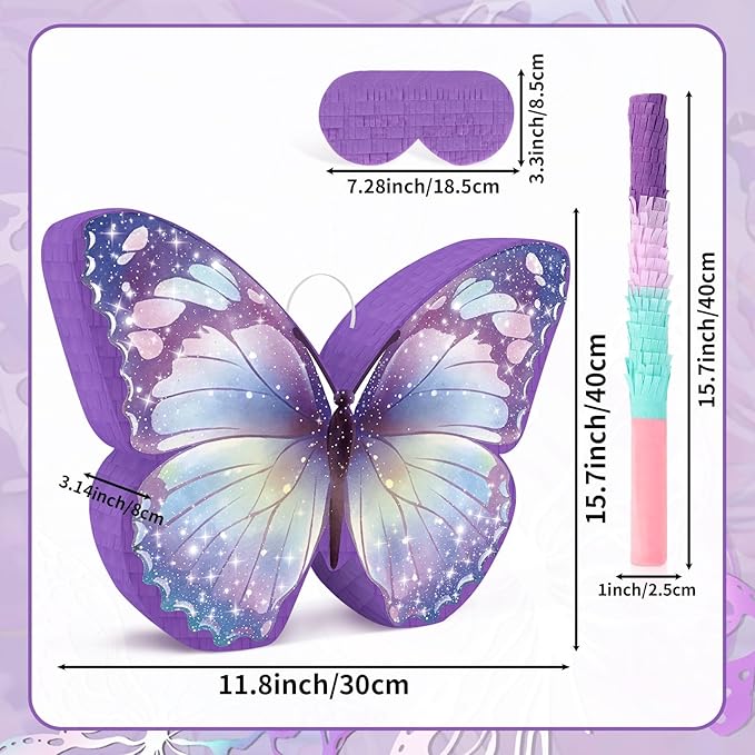 Butterfly Pinata with Stick & Blindfold Purple Pinata Large Funny Pinatas for Girls Boys Birthday Party Spring Party Butterfly Themed Parties Decoration