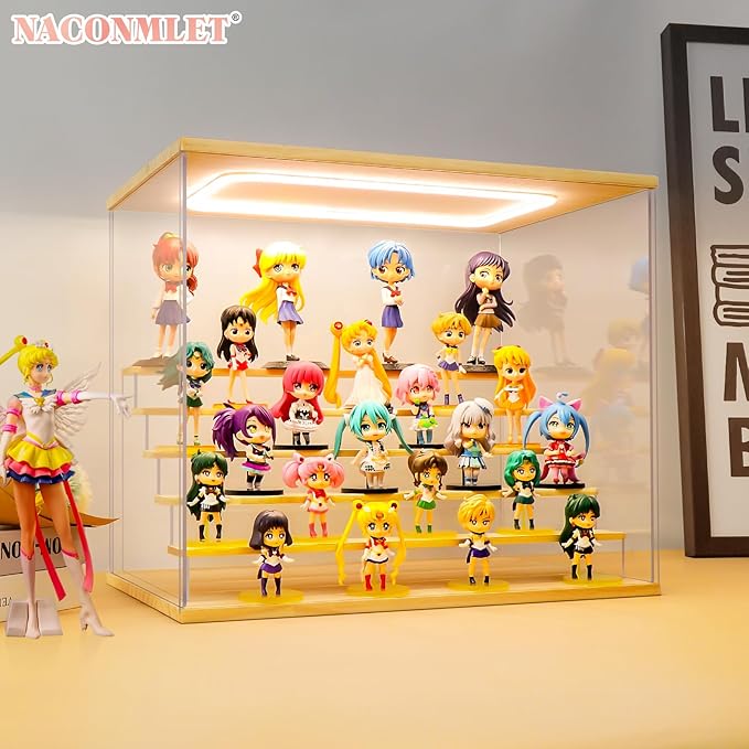Clear Acrylic Display Case for Figure with Led Light, 6 Tier Display Stand Dustproof Showcase Display Cases for Collectibles Storage Organize Box(Large 6 Tier-W*D*H-19.7"x12.6"x16.5"inches)