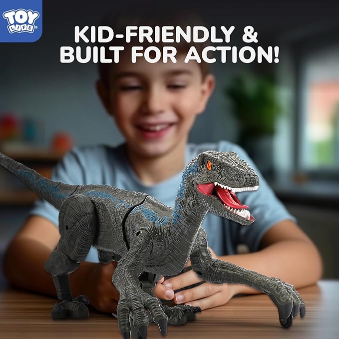 STEAM Life Remote Control Large Velociraptor Dinosaur Toy for Kids – Realistic RC Dino with Sounds, Lights & Walking Action – Rechargeable Raptor Toy for Boys & Girls