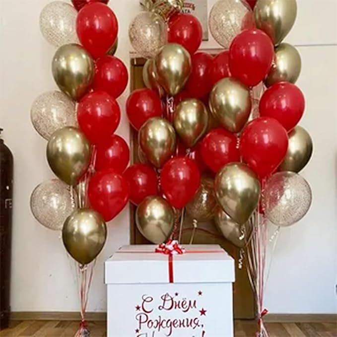 Red and Gold Balloon, 60 Pack 12 Inch Different Shades Red Party Balloons, Dark Red and Metallic Gold Confetti Balloons for Women Wedding Bridal Shower Birthday Christmas Party Decorations
