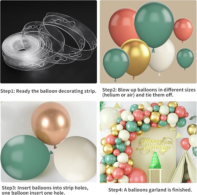 Sage Green Pink Balloon Garland Arch Kit, Green and Retro Pink Metallic Gold Latex Balloons for Baby Shower Wedding Birthday Graduation Anniversary Bachelorette Party Background Decoration