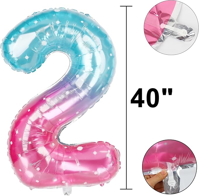 40 Inch Starry Balloon Number 2 Giant Two Balloons Number Birthday Decorations, 2nd 12 20 21st Party Celebration Decorations Digital Balloon Wedding Anniversary Party Supplies