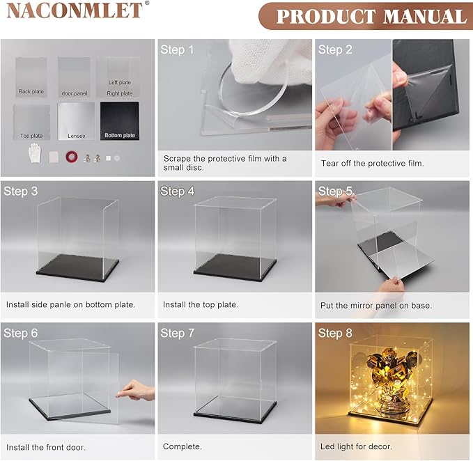 Clear Acrylic Display Case for Action Figure Lego Model,Display Box with Mirror Base,Dustproof Showcase Organizer Box for Collections(9.8*9.8*9.8inch)
