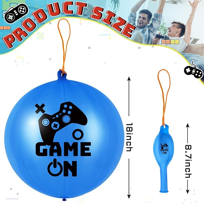 32 Pcs Video Game Punch Balloons Pixelated Punch Ball Pixel Video Game Balloons Latex Balls Toys for Birthday Party Favors Supplies, Goodie Bag Filler(Blue, Black)