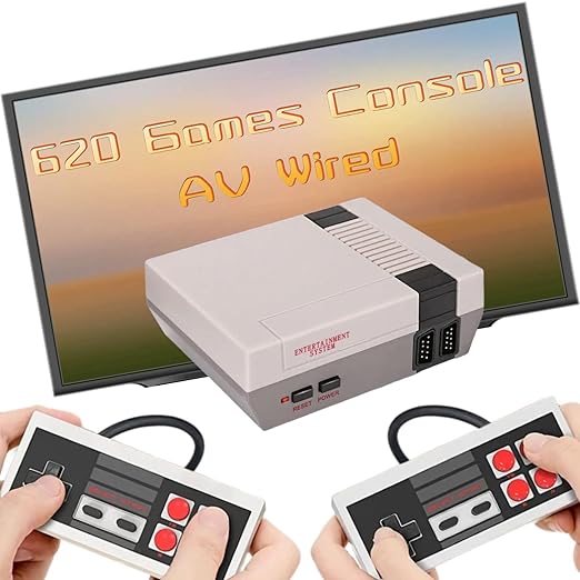 Retro Game Console with 620 Built-in Video Games,Classic Mini Game System with Wired Controller, AV Output Plug and Play Video Games (Pale Grey)