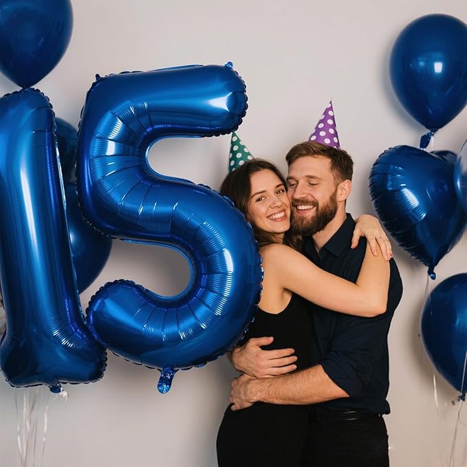 40 Inch Navy blue Number 15 Digital Balloon,Jumbo Mylar Foil Helium Balloon for 15 Balloons for Birthday Party,Wedding Anniversary Party Decorations