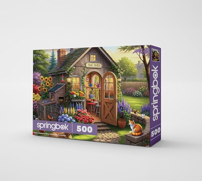 Springbok The Garden Shed 500 Piece Square Jigsaw Puzzle for Adults - Poster Now Included - Garden and Floral - Unique Cut Pieces - Made in USA