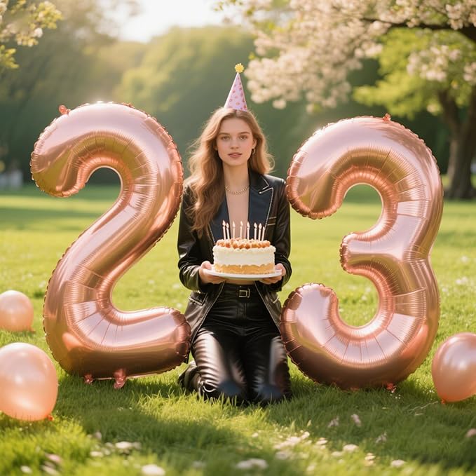 40 Inch Rose Gold Balloon Number 23 Balloon,Jumbo Mylar Foil Helium Balloon for 23 Digital Balloons for Birthday Party,Wedding Anniversary Party Decorations