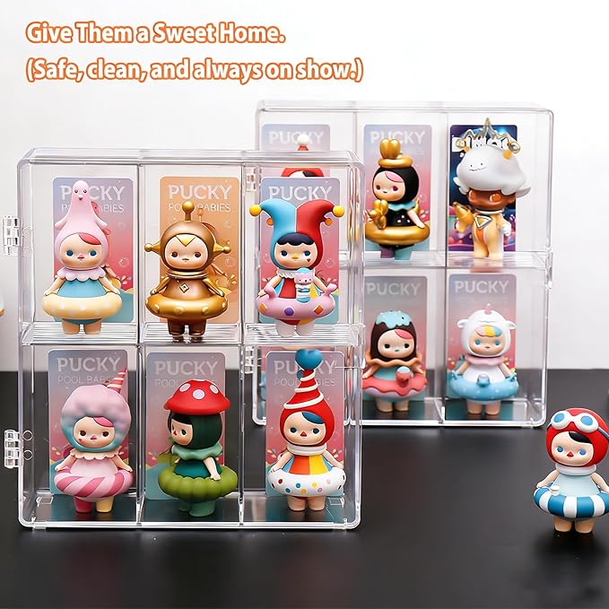 6 Compartment Acrylic Display Case for Collectibles -Stackable Display Box with Lid, Clear Plastic Storage Bins for Action Figures, Dolls, Toys, Miniatures, Hobby Figures