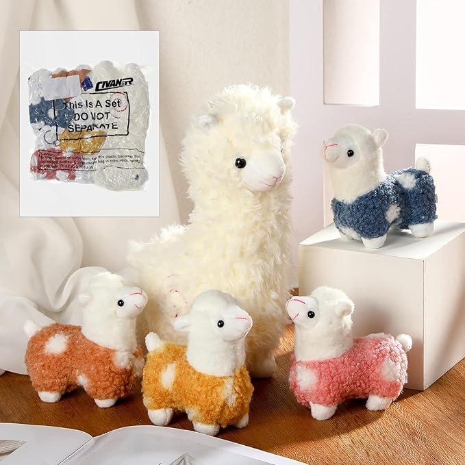 Civaner Llama Stuffed Animal with 4 Baby Llama Plushies Cute Alpaca Plush Set Soft Kawaii Alpaca Pillow for Kids Girls Easter Mother's Day Birthday Party Charity Donation Home Decor(White)
