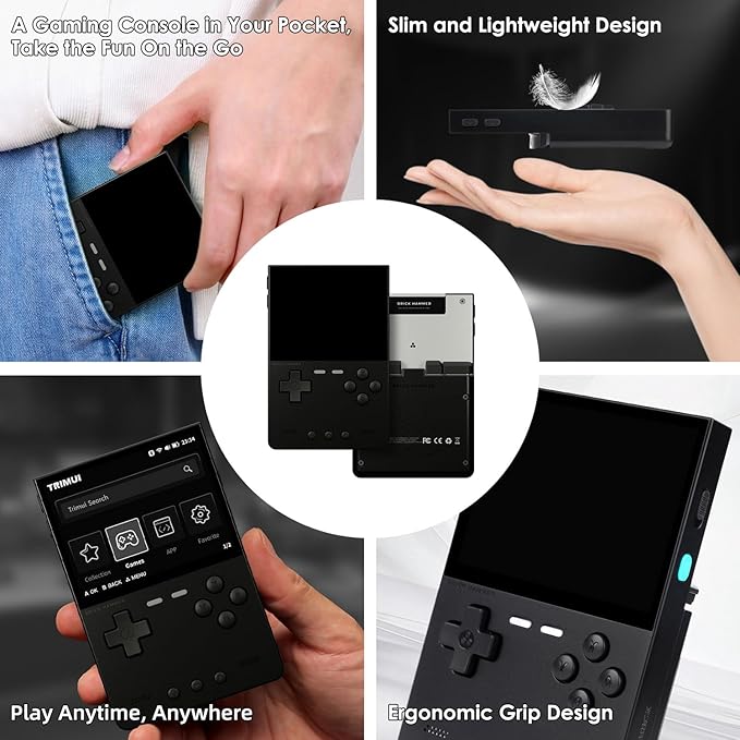 Trimui Brick Hammer Handheld Game Console,3.2 Inch IPS Classic System and 3000mAh Battery Retro Video Games Consoles,with 64G TF Card and Wireless Networt Console Casual Game Console(Black)