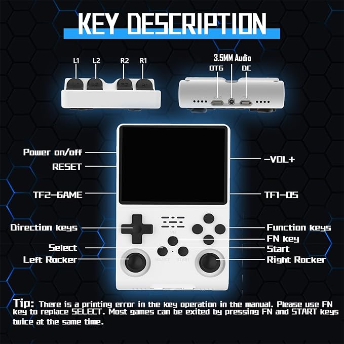 FHYRGF[30000 in 1] R40S PRO Handheld Game Console 3.5 inch IPS Screen Mini Retro Console 3800mAh Portable Pocket Arcade 12+ Mainstream Emulator 256G TF Card Transparent.(White)