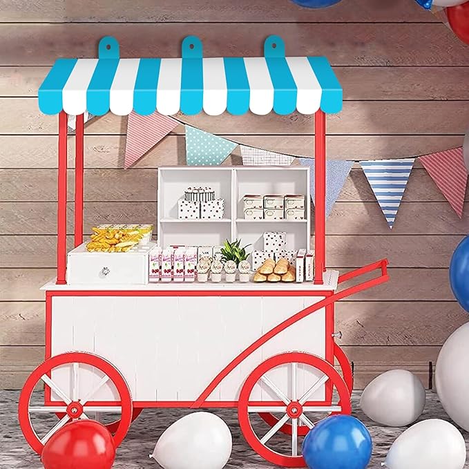 2 Piece Circus Awning Decoration 3D Carnival Tent Awning Wall Decorations for Circus Theme Party, Carnival Stand, Party Favors Supplies (Blue and White)