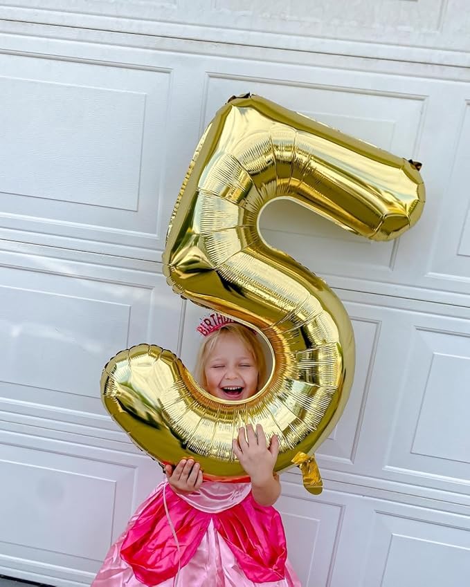 40 Inch Champagne Gold Number 5 Balloon, Giant 5 Number Balloons for 5th Birthday Decorations, Party Supplies for Baby Boy Girl, Champagne Gold Party Decor