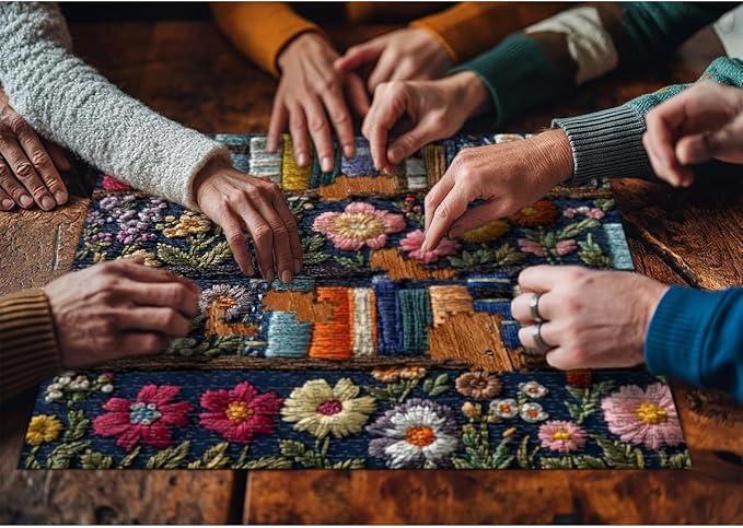PICKFORU Wildflower Pages Jigsaw Puzzle 1000 Pieces, Unique Art Floral Plant Puzzle Retro Vintage Aesthetic Challenge for Adults