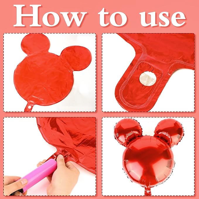 24 Pcs Mouse Head Foil Balloons Red Mouse Birthday Mylar Balloons Party Supplies Kit Black Mouse Aluminum Foil Balloon for Kids Birthday Baby Shower Theme Party Decoration Supplies Photo Props,18"