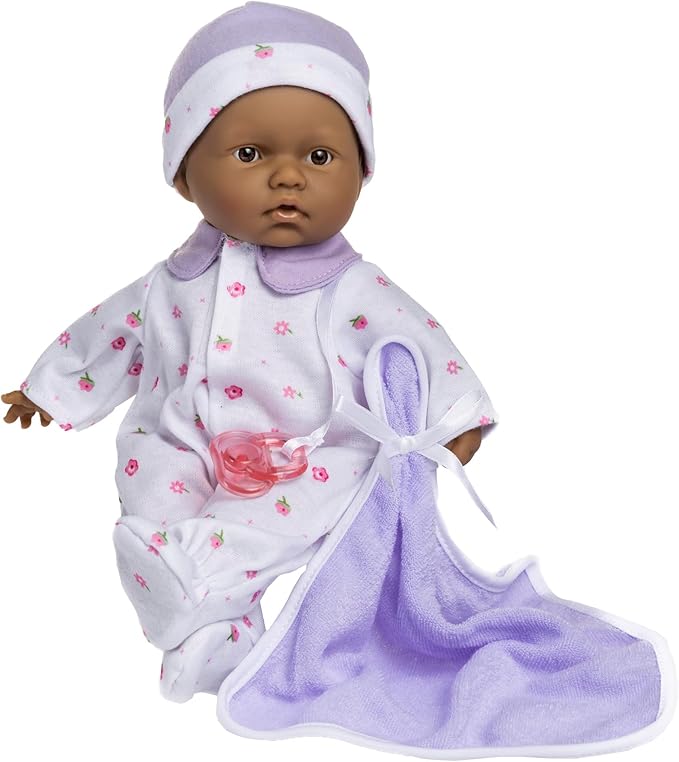 JC Toys La Baby Hispanic Baby Doll Set – 11 Inch Soft Body Doll with Accessories Including a Removable Purple Outfit – Small Baby Doll Toy for Children 12 Months and Older