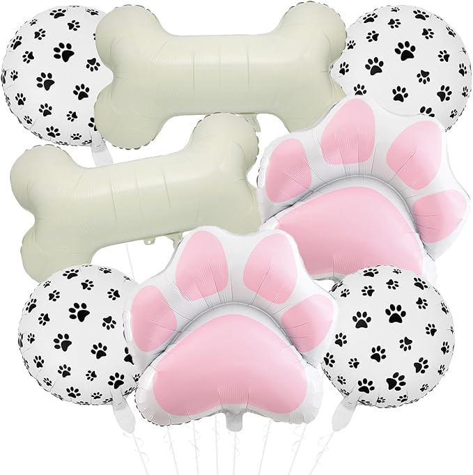 8 Pcs Dog Balloons 30 Inch Bone Foil Balloons Paw Print Balloon Dog Birthday Decorations Pink Dog Paw Balloon Pets Puppy Themed Birthday Party Decorations Supplies