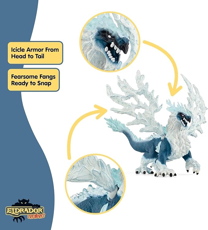Schleich Eldrador Creatures - 8" Ice Dragon Toy - Movable Wing Action Figure for Boys and Girls - Mythical Creature Figures - Fantasy Beast Figurine - Monster Dragon Toys - Kids Ages 7+ | 70790