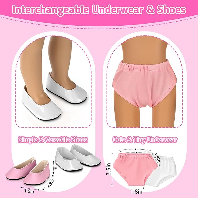 18 inch Doll Clothes and Accessories for American 18 Inch Dolls Girl Clothing Gift, 17Pcs Complete Set Clothing with Outfits, Dress, Shoes, Swimsuit, Underwear, Hat, Headband, Clothes Hangers