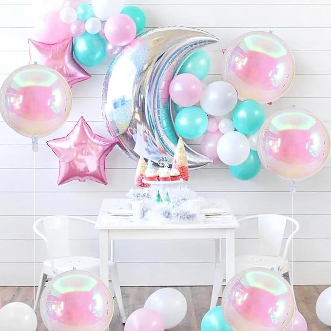 TONIFUL 8Pcs 22Inch Large Iridescent 4D Giant Round Foil Balloon 4D Metallic Mylar Sephere Balloons for Christmas New Year Birthday Party Graduation Wedding Bridal Shower Decoration Supplies