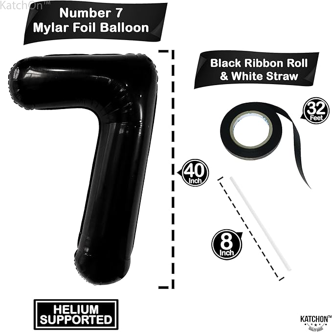 KatchOn, Black 40 Inch Giant Number 7 Balloon - Birthday Decorations for 7 Year Old Boys & Girls