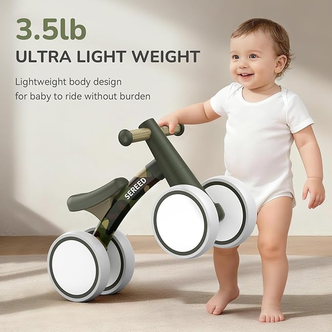 SEREED Baby Balance Bike for 1 Year Old Boys Girls 12-24 Month Toddler Balance Bike, 4 Wheels Toddler First Bike, First Birthday Gifts