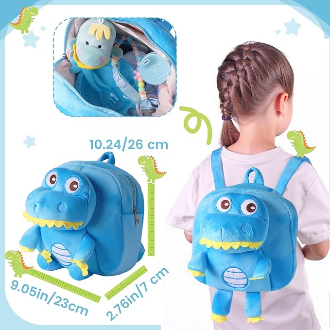 BABESIDE 18 Pcs Reborn Baby Doll Accessories for 17-22 Inch Dolls – Dinosaur Baby Doll Clothes Set with Diaper, Backpack, Feeding Set,Toy, Bottle, and Toys, for Boys & Girls