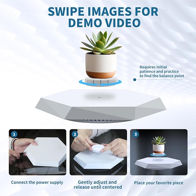Levitating Display Stand, Magnetic Levitation for Collectibles and Model Cars, Floating Display for Toys and Figures, Hovering Platform, Maglev Rotating Levitator and Holder, White