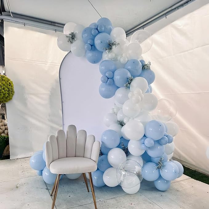 Pastel Blue and White Balloons, 12 Inch 35PCS Light Baby Blue Pearl White with Clear Latex Balloon for Boys Birthday Bachelorette Party Bridal Baby Shower Winter Holiday Party Decorations Supplies
