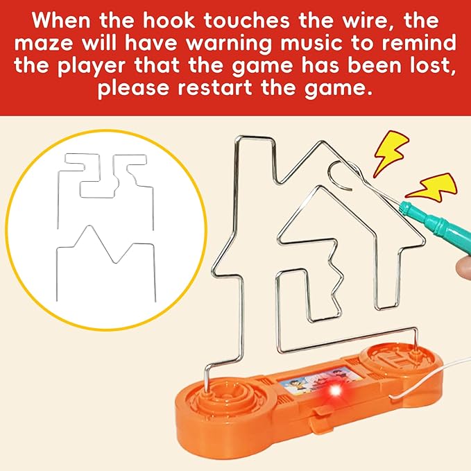 Electric Shock Game for Kids, Brain-Boosting & Fun Challenge Toy, Bright Color Collision Maze with Electric Shock, Engaging Family Game, Safe and Exciting for Children (Orange 3 in 1)