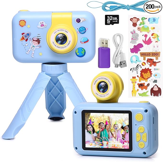 Kids Camera,2.4in IPS Screen Digital Camera,180°Flip Lens Camera,Children Selfie Camera with Playback Game,Christmas/Birthday Gift for 4 5 6 7 8 9 10 11 Year Old Girl Boy (Blue)