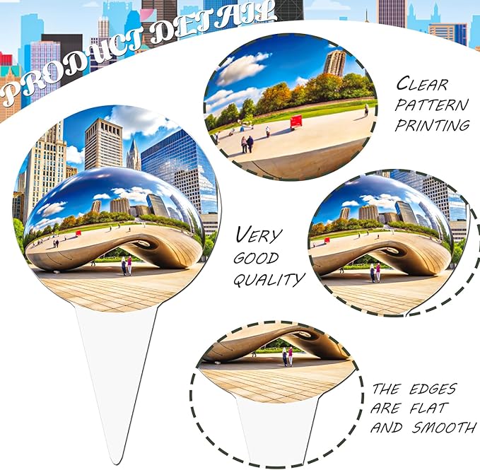 Chicago Cupcake Toppers US Chicago City Party Decorations 48PCS Chicago Theme Party Cupcake Picks Chicago Illinois Cake Decorations for Michigan Welcome to Chicago Party Supplies