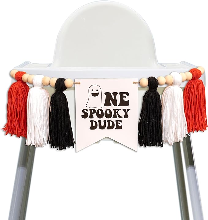 Halloween One Spooky Dude High Chair Banner - Little Ghost Baby 1st Birthday Party Decoration Supplies, Halloween Themed Spooky Tassels Garland, Boo Ghost Sign Birthday Party Backdrop Decoration Banner