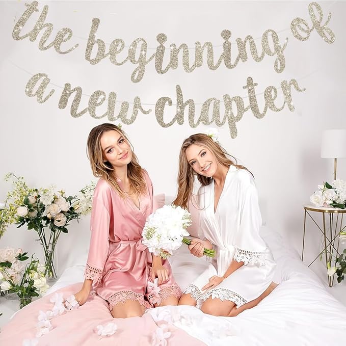 BEISHIDA Glitter Champagne The Beginning of A New Chapter Banner, Farewell party decorations,Graduation Sign 2026 Banner,Happy retirement Supplies,Going away party Sign Garland,Graduation banner