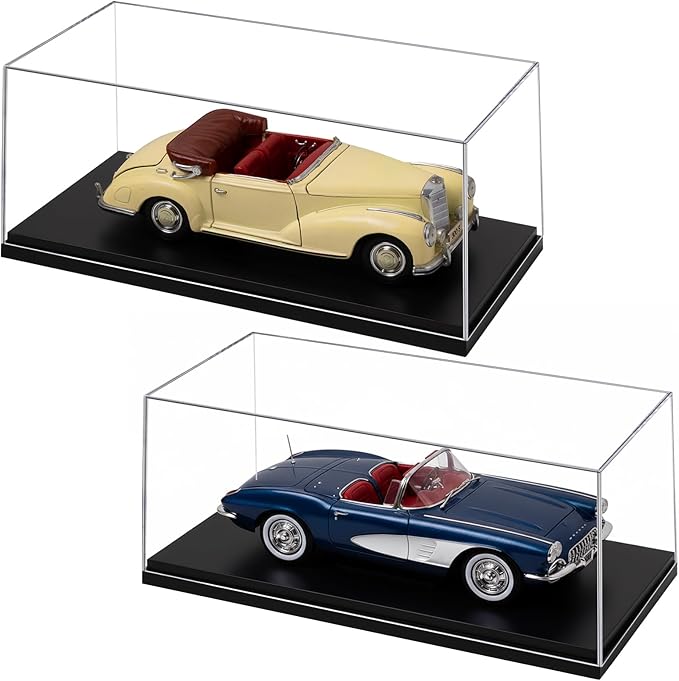 1:18 No Assembly Diecast Display Case with Plastic Base - Acrylic Model Car Display Boxes - Dustproof Showcase for Collectibles Memorabilia (2, 1:18)