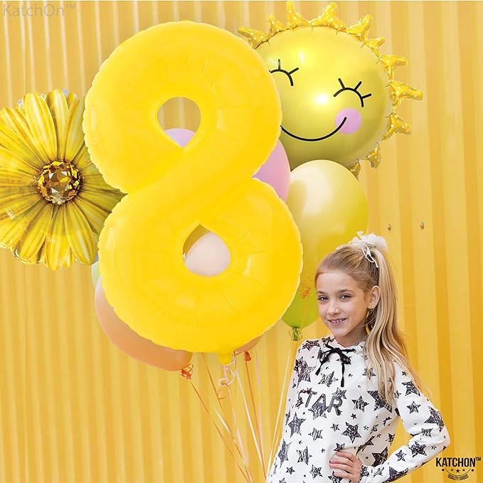KatchOn, Yellow Number 8 Balloon - Huge, 40 Inch | 8 Balloon for 8th Birthday Decorations | 8 number balloons, 8th Anniversary, Yellow Birthday Party
