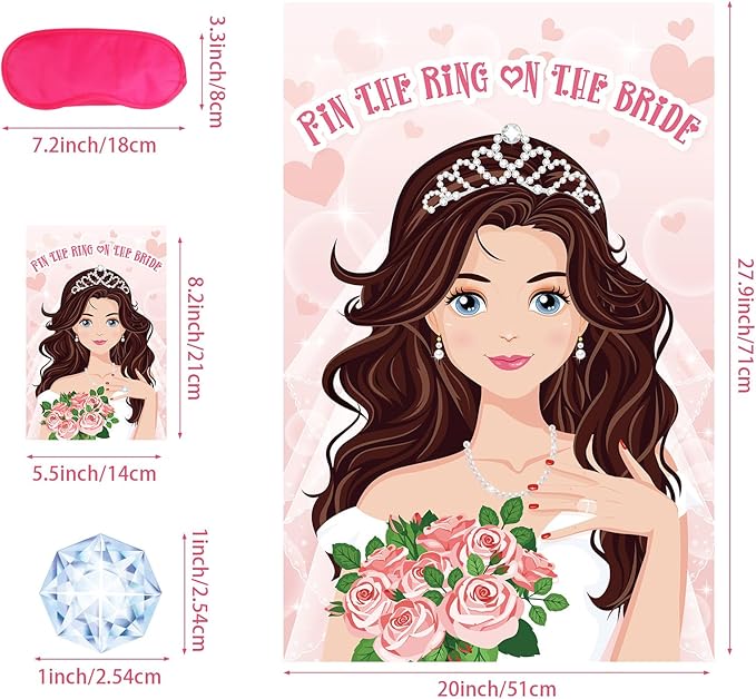 Hxezoc Pin The Ring on The Bride Game - 42 Pcs Rings, Large Bridal Games Poster for Shower, Wedding, Birthday, Carnival Party Supplies
