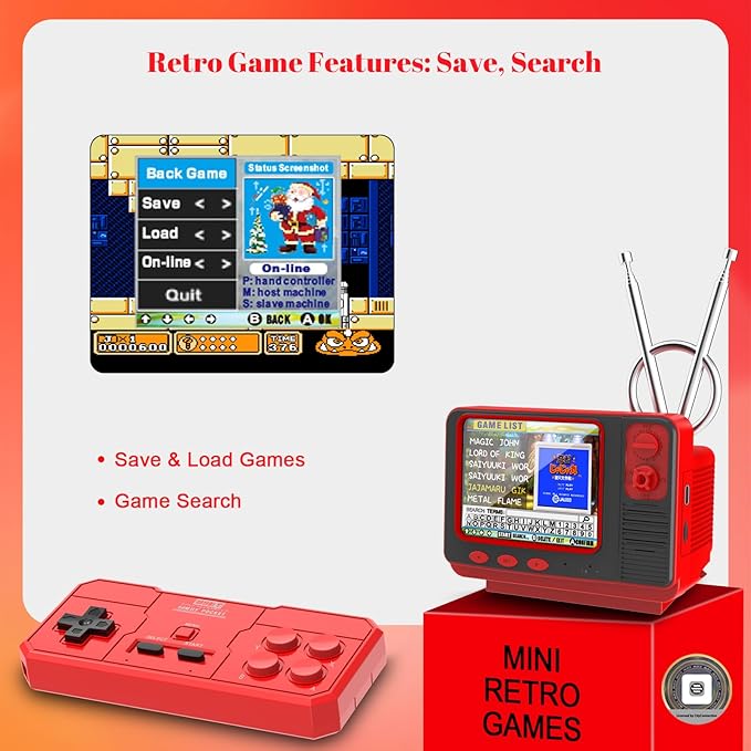 Retro Game Console - JALECO + 168 Classic Games, 2.4G Wireless 2-Player, 3.0 Inch IPS Screen, TF Card Expansion, Great for Kids