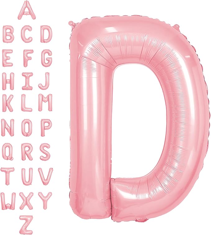 SUWEN 40 Inch Pink Large D Letter Balloons Big Foil Helium Letter Balloons A-Z Jumbo Mylar Happy Birthday Party Decorations for Girl Anniversary Party Supplies