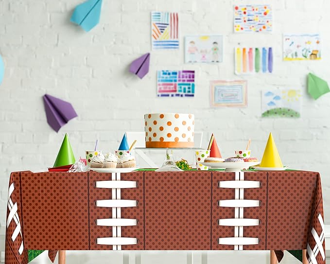 Oudain 6 Pcs Football Party Tablecloth 108 x 54 Inches Rectangle Rugby Table Cloth Disposable Plastic Sport Themed Table Covers for Football Rugby Day Birthday Party Supplies Favors (Chestnut)