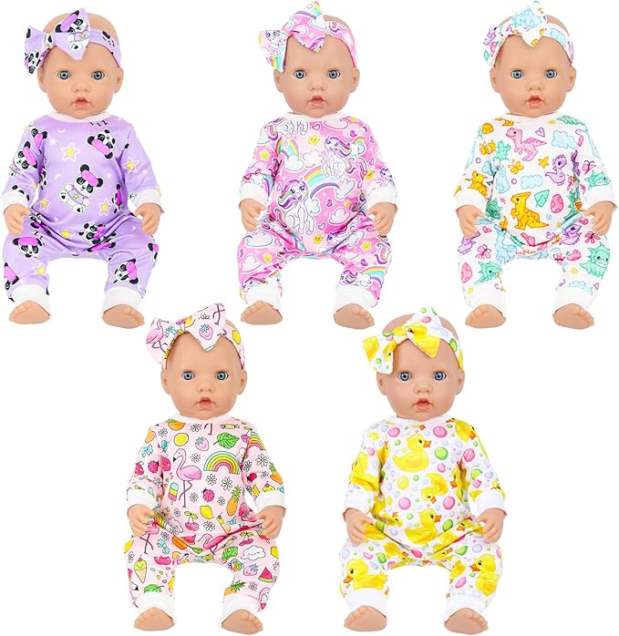 K.T. Fancy 5 Sets Baby Doll Accessories and Baby Doll Clothes with Butterfly Headbands for 14-18 Inch Dolls,10 Pcs in Total
