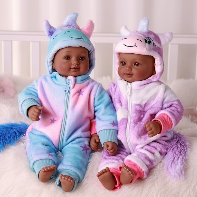BABESIDE Black Baby Dolls Twins, 17'' Realistic Soft Body Baby Doll Cute Real Life Baby Dolls Girl and Boy with Accessories for 3+ Year Old Kids Gifts, Pretend Play, Collection
